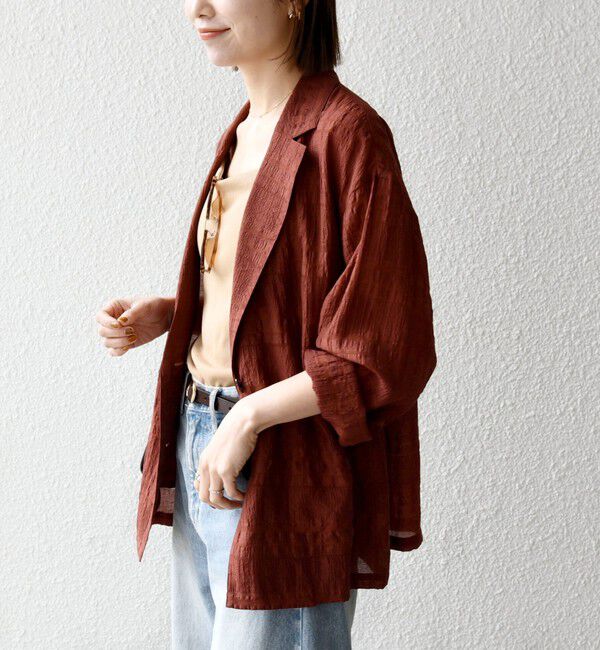 SHIPS any「SHIPS any:〈手洗い可能〉シアー チェック ルーズ テーラード シングル ジャケット」|テーラードジャケット|