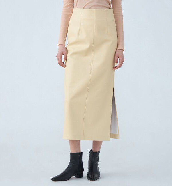 MACPHEE「レザーライク Iラインスカート」|タイト|