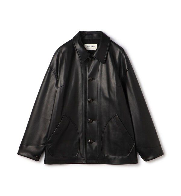 MACPHEE「レザーライク カバーオール」|ブルゾン・スタジャン|19 ブラック