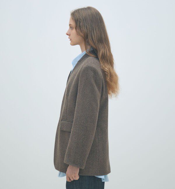 MACPHEE「アルパカヘリンボーン カラーレスジャケット」|ノーカラージャケット|