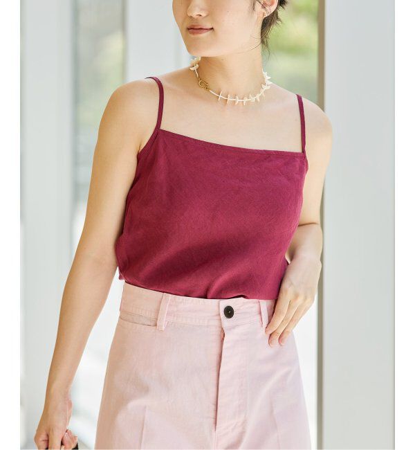 IENA LA BOUCLE「IENA LA BOUCLE リネンブロードバイヤスキャミソール」|キャミソール|ボルドー