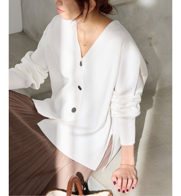 IENA「《新色/追加》ファインコットンスムースVネックカーディガン」|カーディガン|