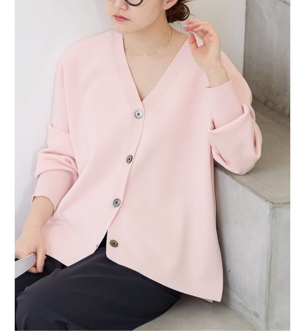 IENA「《新色/追加》ファインコットンスムースVネックカーディガン」|カーディガン|ピンク