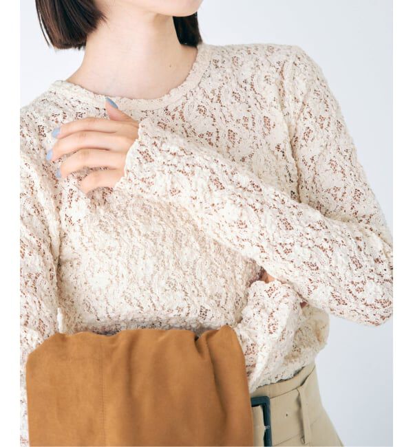 IENA「《一部カラーWEB限定/追加4》Flowerストレッチレースプルオーバー」|Tシャツ・カットソー|ナチュラル
