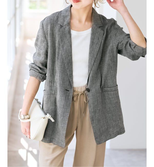 Spick and Span「《手洗い可》エアリーリネン1Bジャケット」|テーラードジャケット|