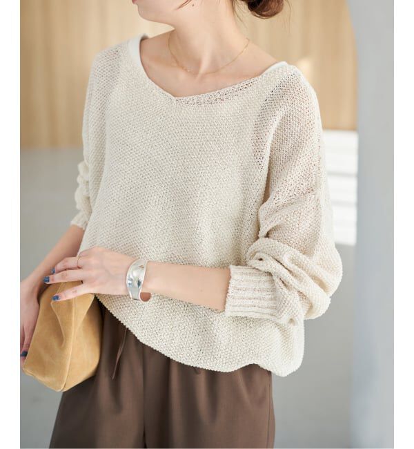 Spick and Span「《WEB限定カラー有り / 追加》ペーパーヤーン2WAYルーズプルオーバー」|ニット・セーター|ナチュラル