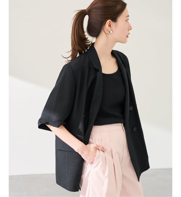 FRAMeWORK「ウォッシャブルハーフスリーブジャケット」|テーラードジャケット|ブラック