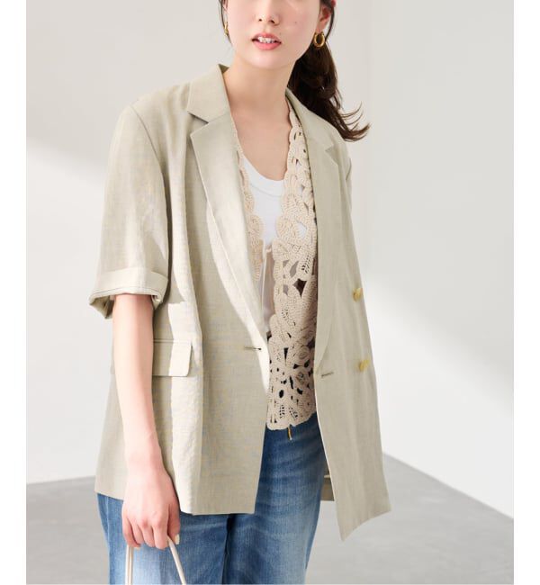 FRAMeWORK「ウォッシャブルハーフスリーブジャケット」|テーラードジャケット|ナチュラル