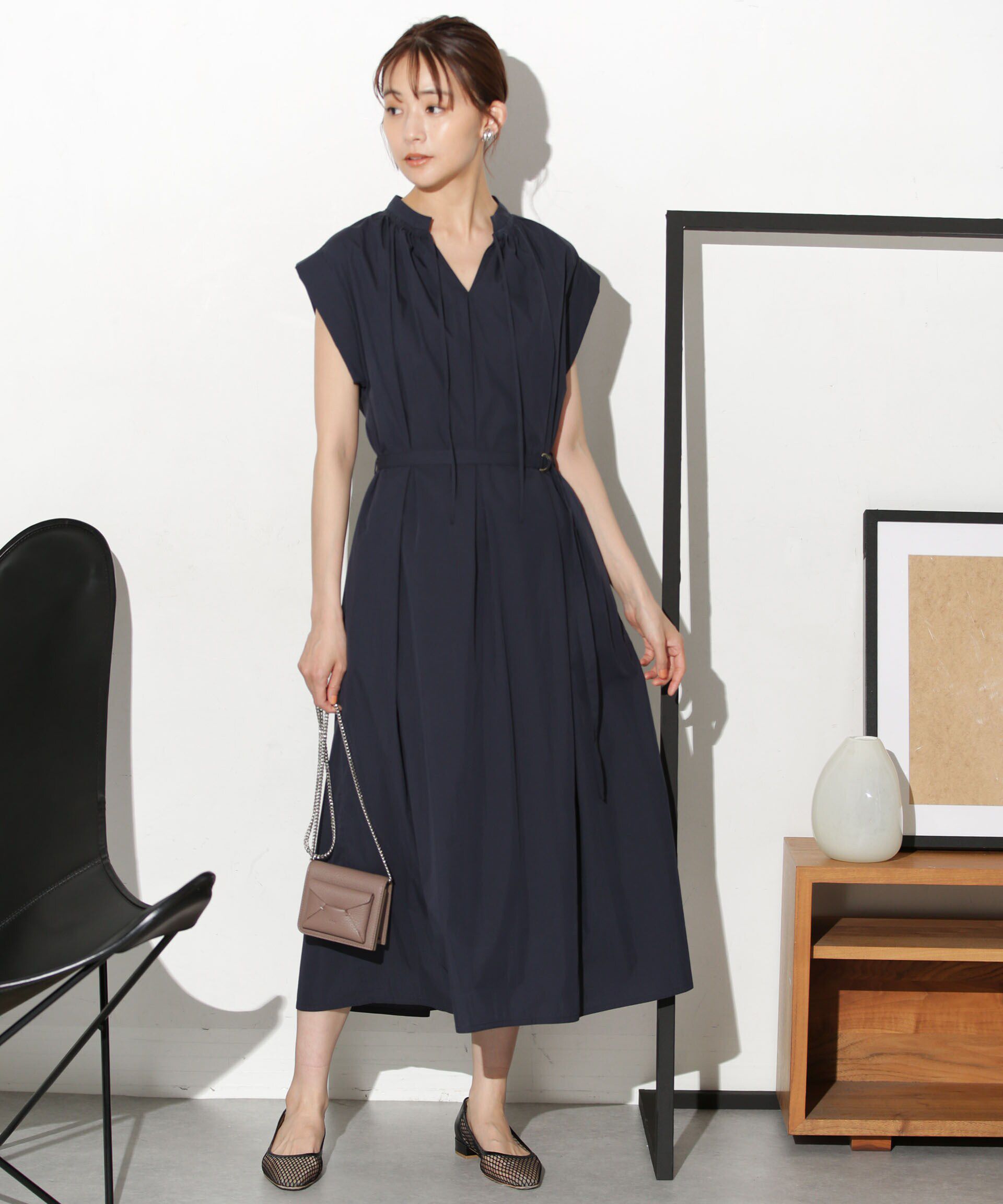 nano･universe「タイプライターベルト付きサックワンピース」|ワンピース|D.ネイビー1