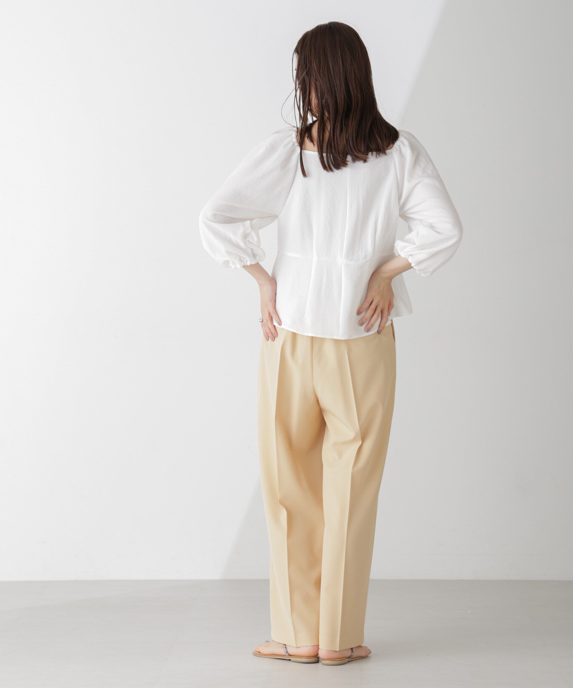 nano･universe「スクエアネックシアーサッカーブラウス」|シャツ・ブラウス|