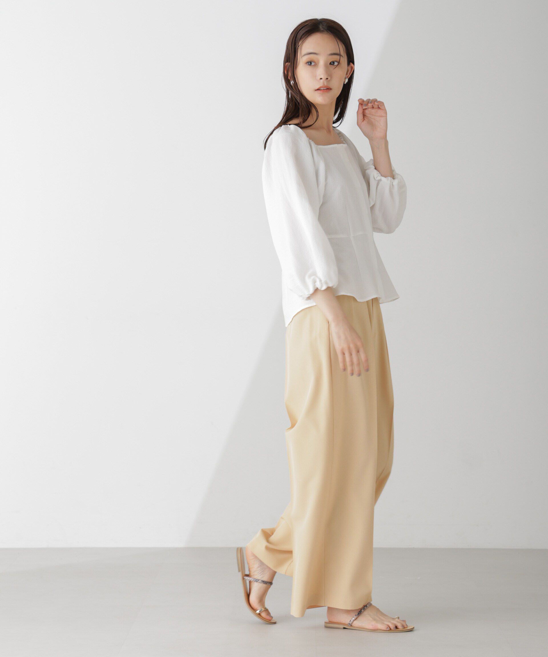 nano･universe「スクエアネックシアーサッカーブラウス」|シャツ・ブラウス|