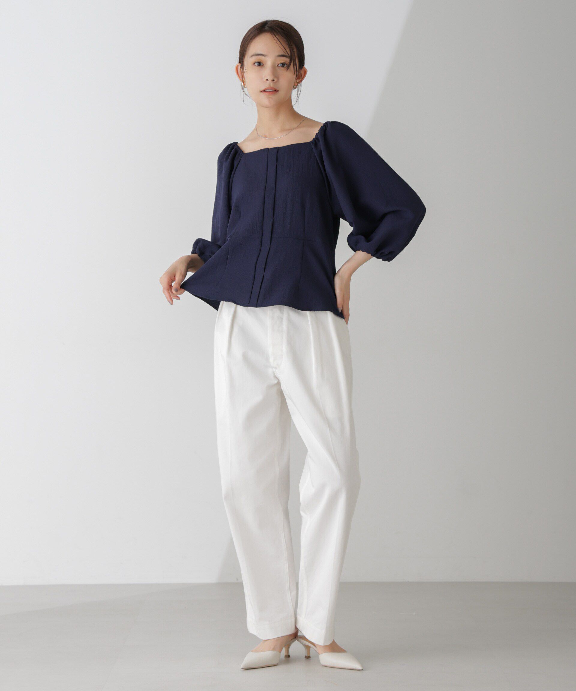 nano･universe「スクエアネックシアーサッカーブラウス」|シャツ・ブラウス|