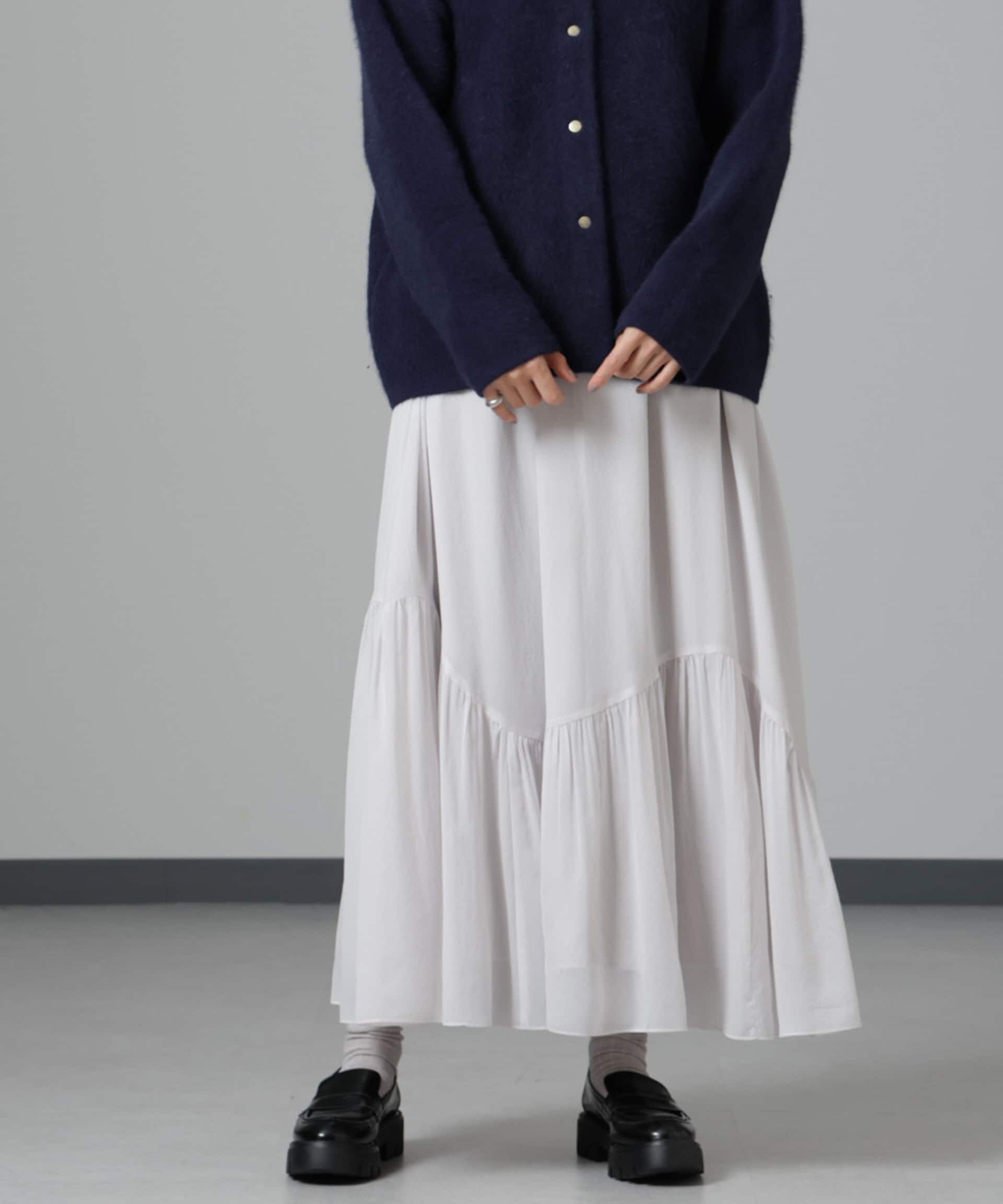 nano･universe「アシメティアードシフォンギャザースカート」|スカート|L.グレー1