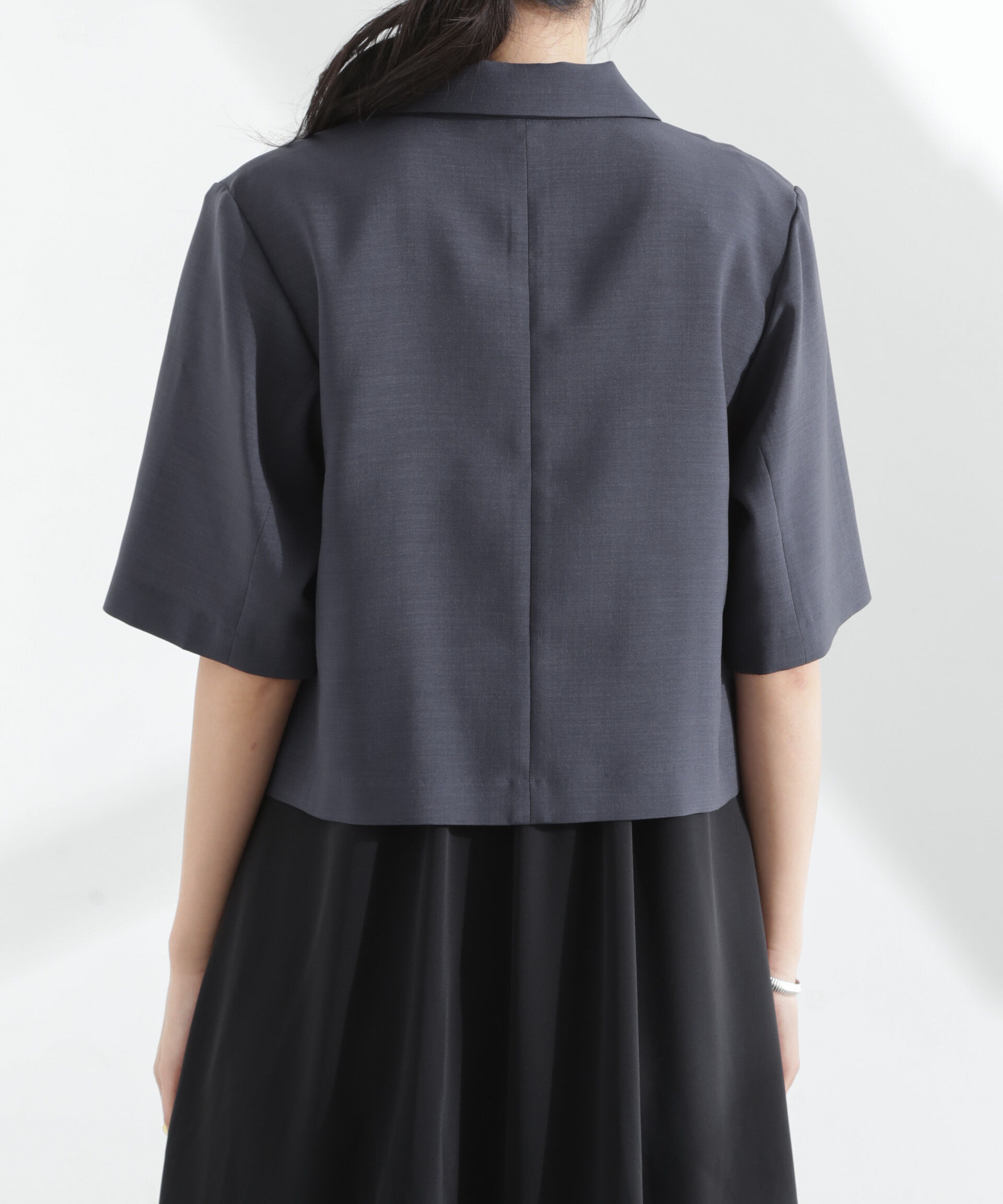 nano･universe「メランジドライ 半袖ショートダブルジャケット(セットアップ可)」|テーラードジャケット|