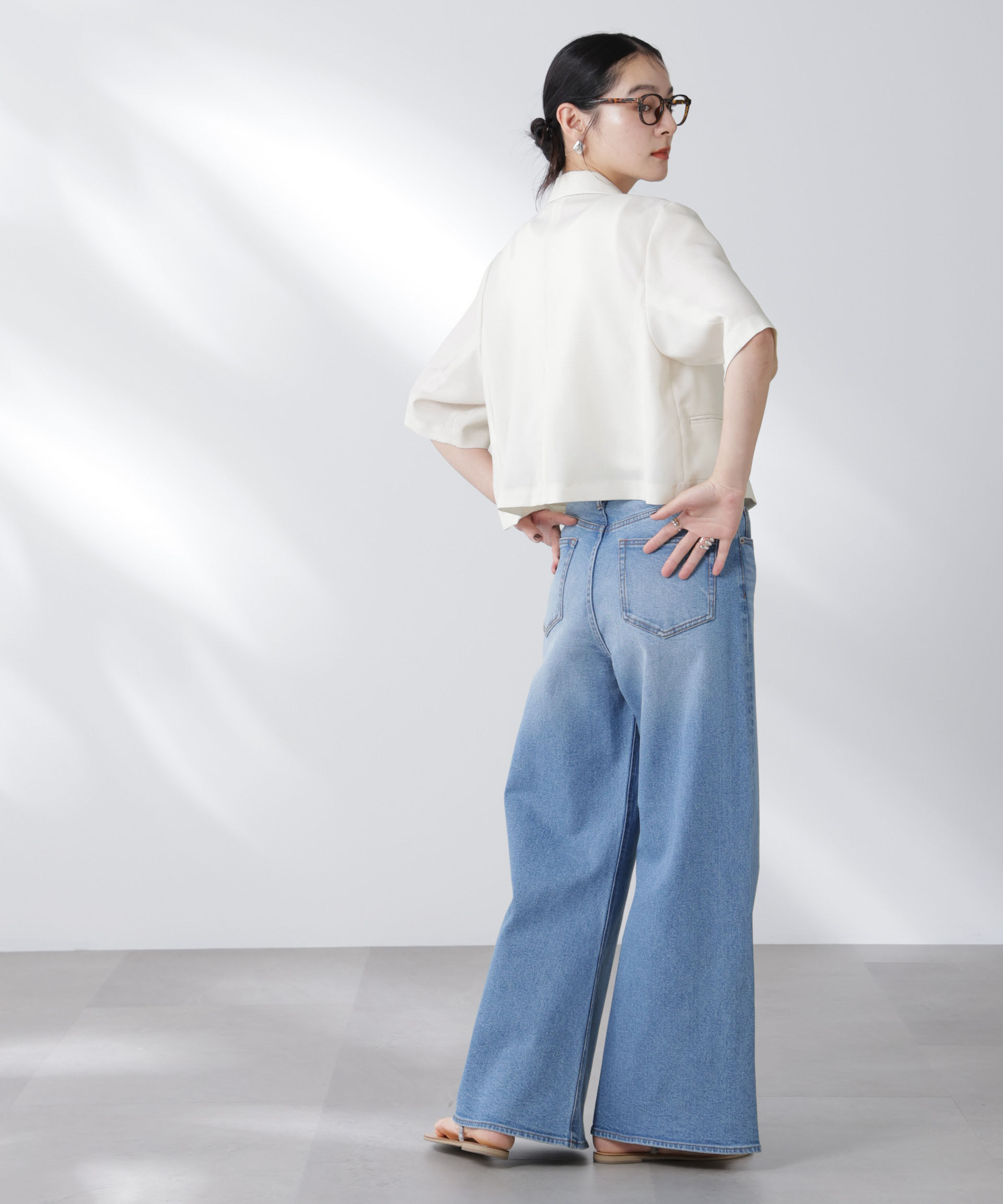 nano･universe「メランジドライ 半袖ショートダブルジャケット(セットアップ可)」|テーラードジャケット|