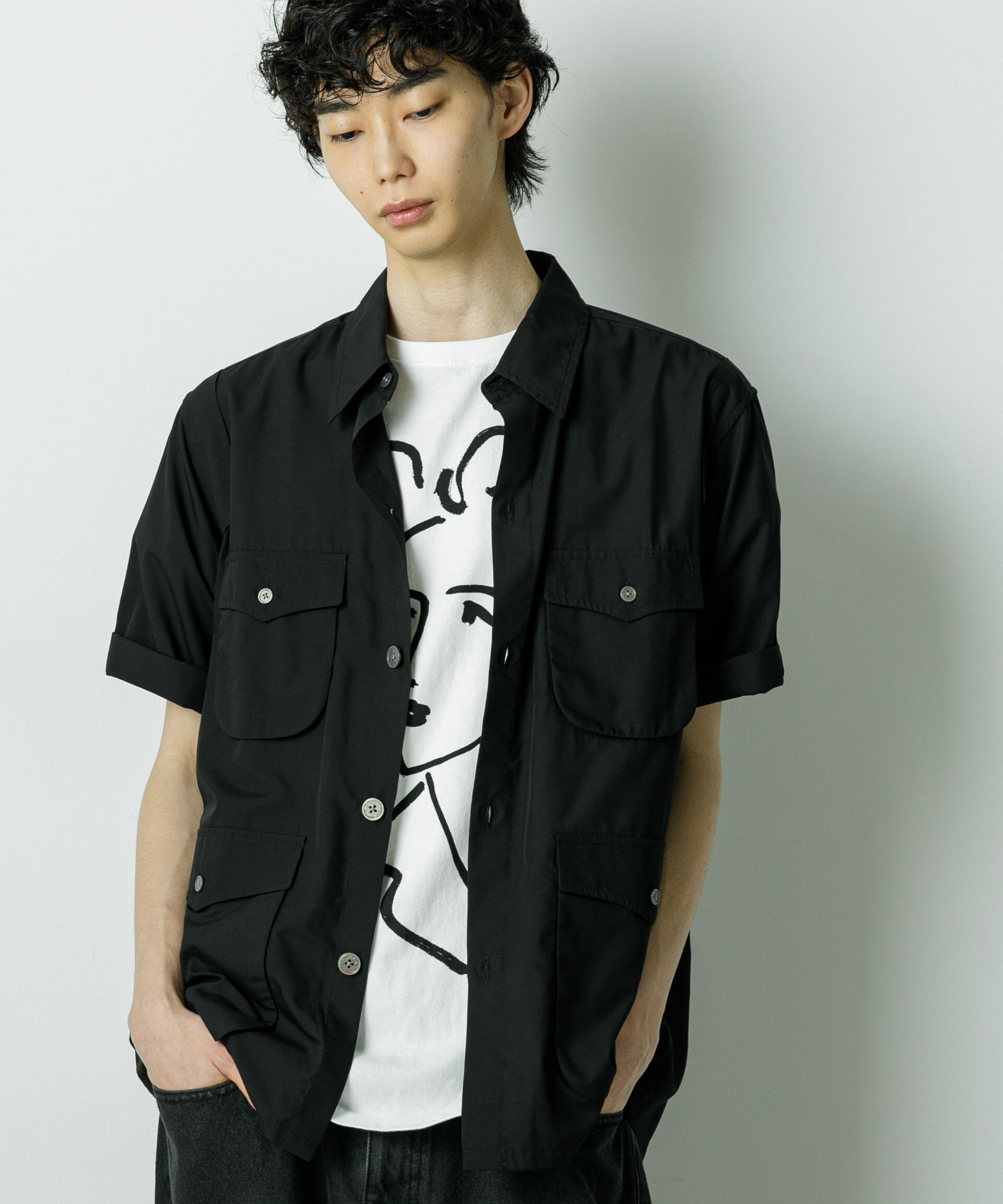 nano･universe「｢HOTEL PALACE｣TRポプリンサファリシャツ」|シャツ・ブラウス|ブラック
