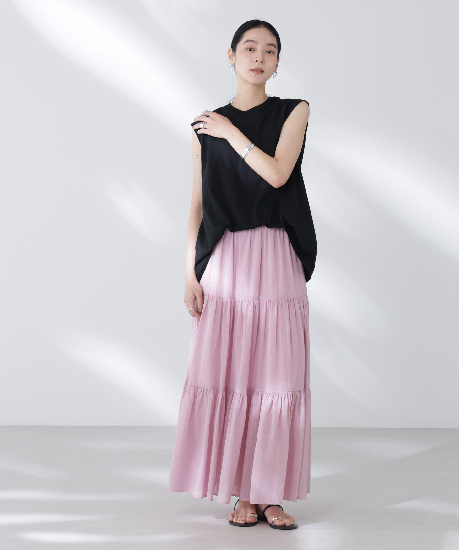 nano･universe「コットンシフォンティアードスカート」|スカート|