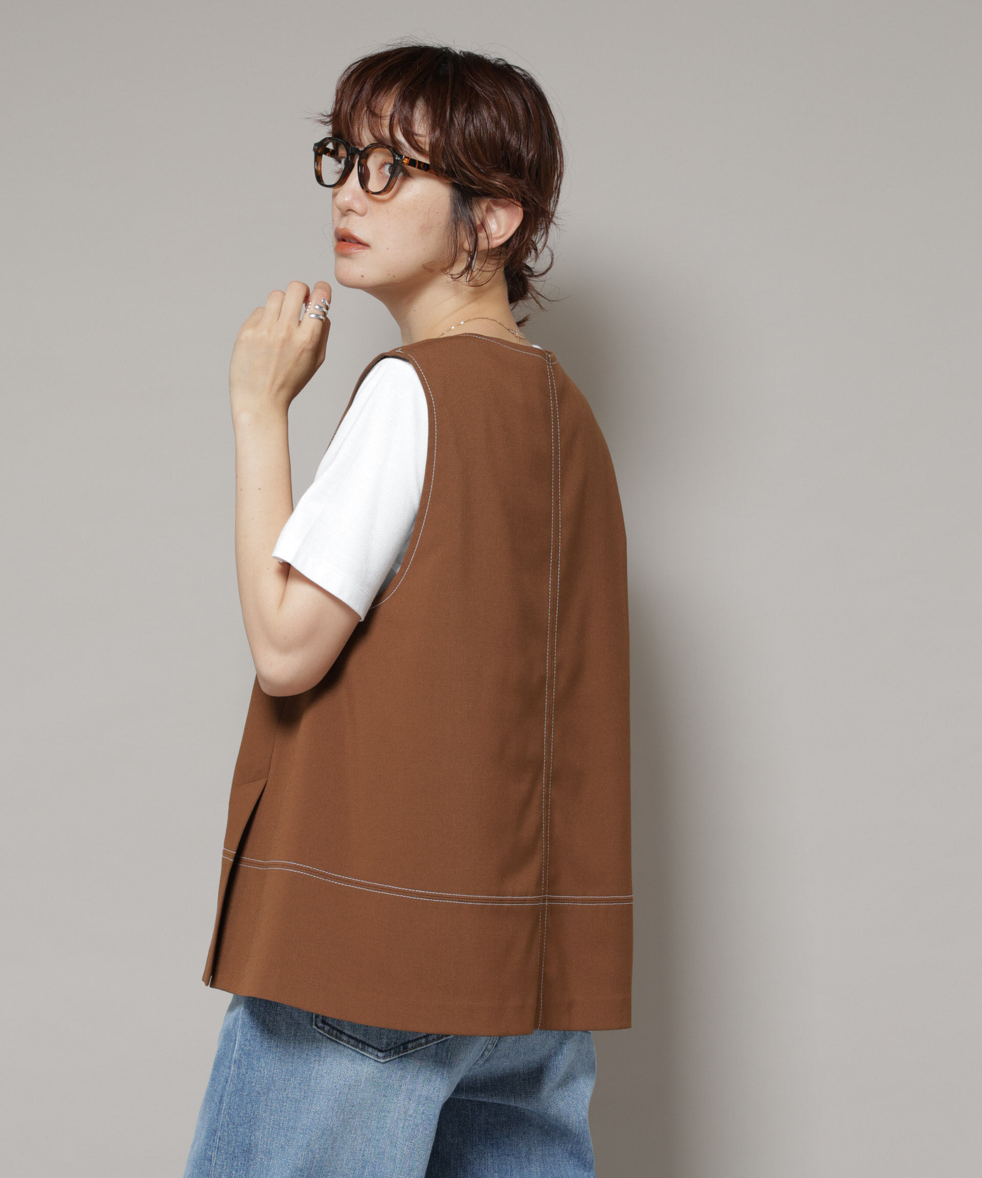 nano･universe「ドライウェザーストレッチバイカラーステッチベスト(セットアップ可)」|シャツ・ブラウス|