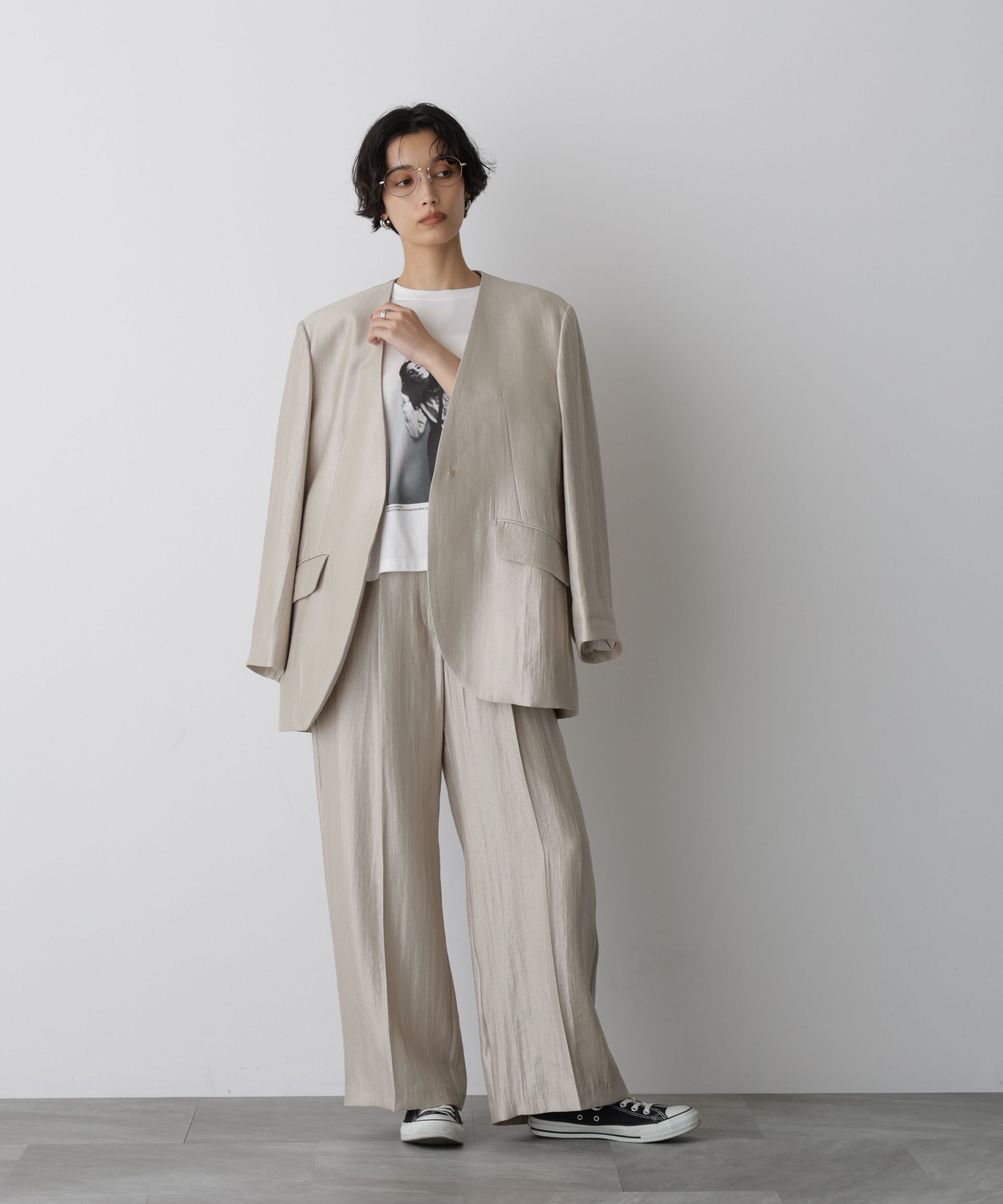 nano･universe「「STEVELOUR」サテンノーカラージャケット(セットアップ可)」|テーラードジャケット|