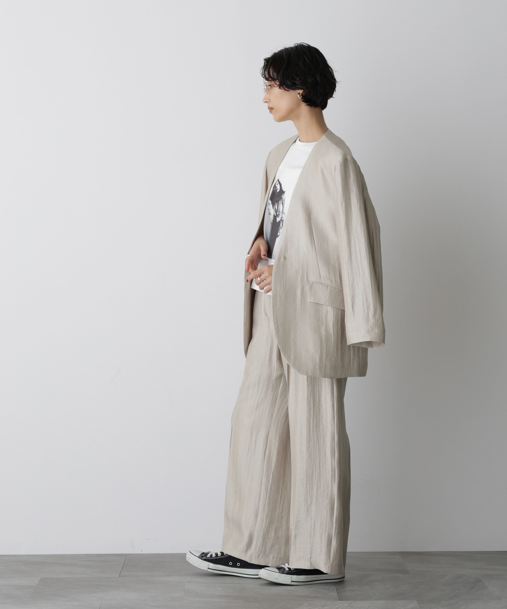 nano･universe「「STEVELOUR」サテンノーカラージャケット(セットアップ可)」|テーラードジャケット|