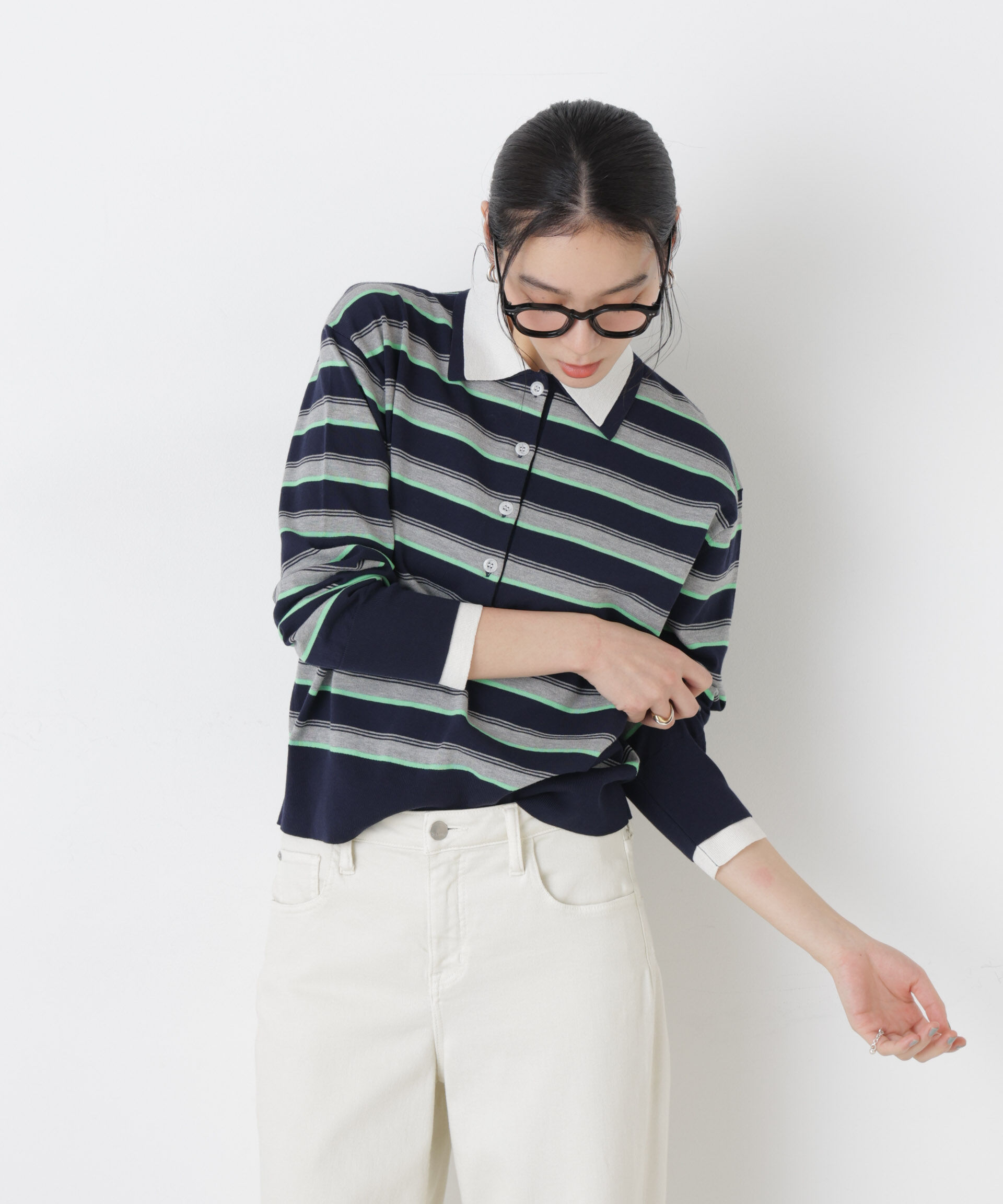 nano･universe「レイヤードライクボーダーポロニット」|ニット・セーター|