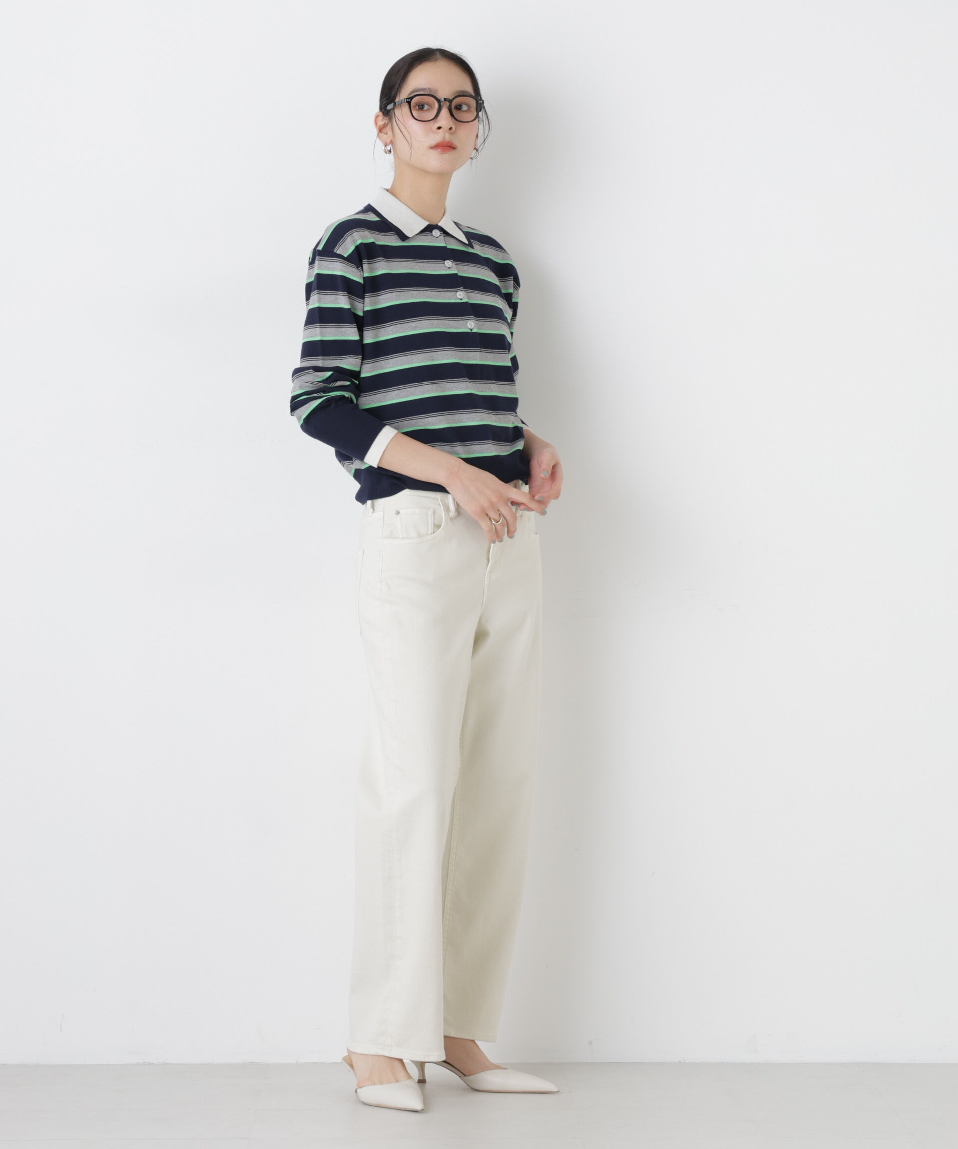 nano･universe「レイヤードライクボーダーポロニット」|ニット・セーター|