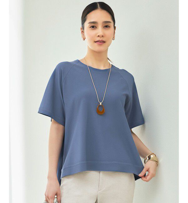 自由区「【接触冷感・UVカット・洗える】クレープストレッチAライン ニット」|ニット・セーター|ブルーグレー