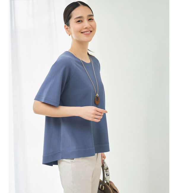 自由区「【接触冷感・UVカット・洗える】クレープストレッチAライン ニット」|ニット・セーター|