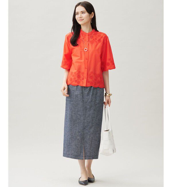 自由区「【洗える】コットンリネンシャンブレー スカート」|スカート|