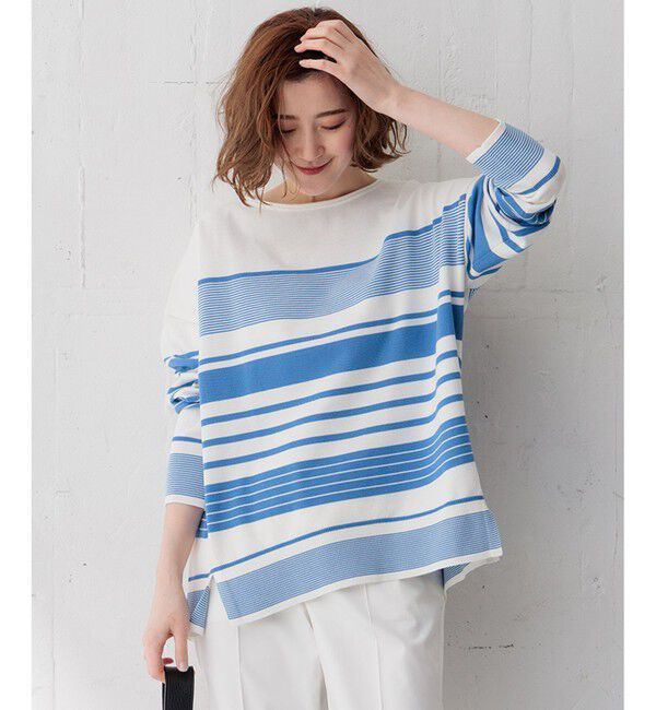 23区「【洗える】コットンポリエステルストレッチ オーバーサイズ ニット」|ニット・セーター|ｵﾌﾎﾜｲﾄx