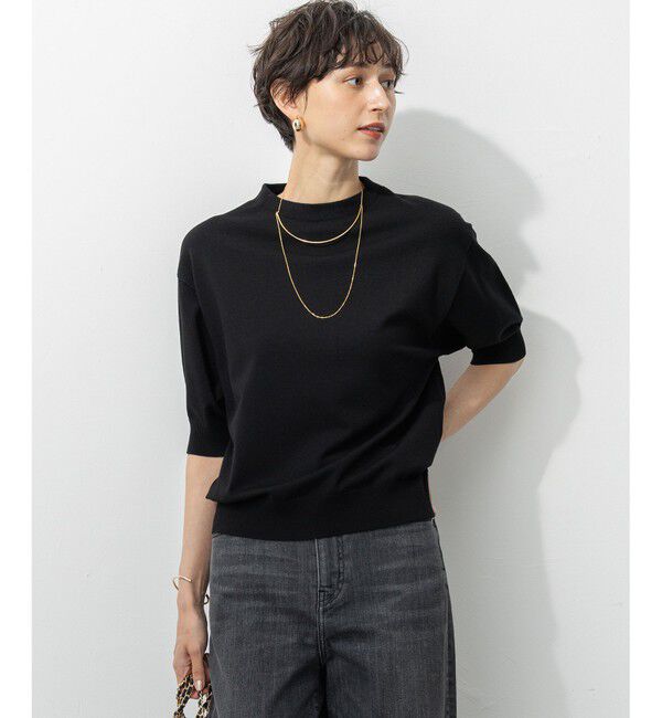 23区「【洗える/吊り干しOK】ヴィスコースストレッチ パフスリーブ ニット」|ニット・セーター|ブラック系