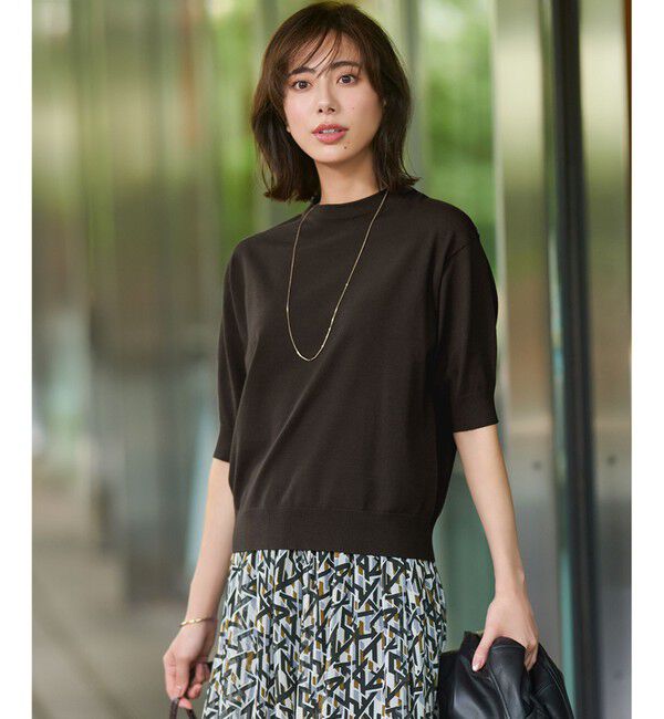 23区「【洗える/吊り干しOK】ヴィスコースストレッチ パフスリーブ ニット」|ニット・セーター|ブラウン系