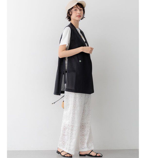 23区「ライトシアーマットクロス ノーカラー ジレ」|その他|