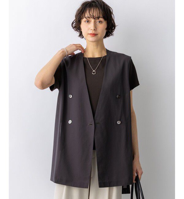 23区「ライトシアーマットクロス ノーカラー ジレ」|その他|ﾀﾞｰｸﾌﾞ