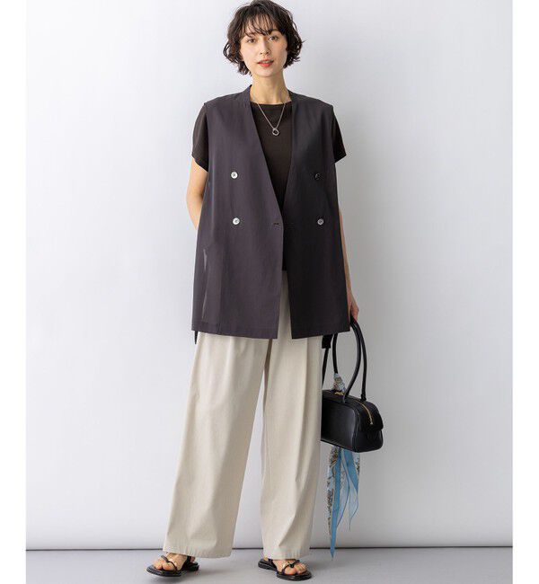 23区「ライトシアーマットクロス ノーカラー ジレ」|その他|