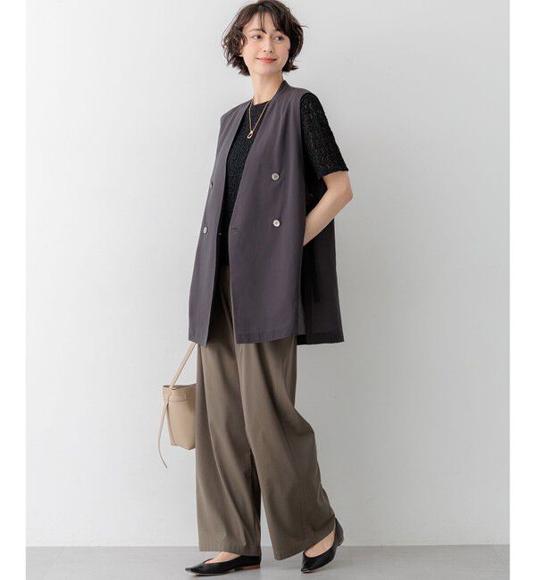 23区「ライトシアーマットクロス ノーカラー ジレ」|その他|