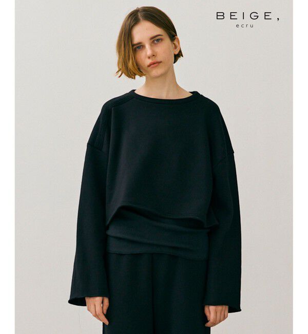 BEIGE,「【BEIGE,ecru/WEB限定・洗える】LOOP BACK / コットンスウェットクロップドトップス」|スウェット・ジャージ|Black