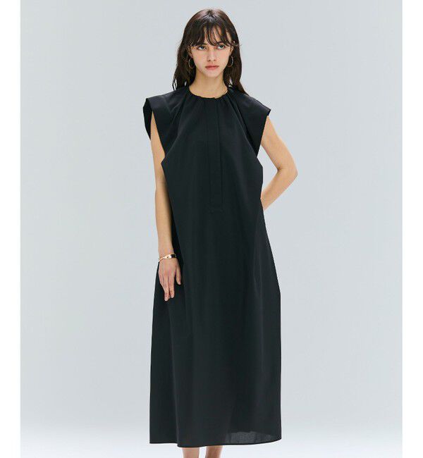 BEIGE,「【洗える/接触冷感/速乾/UVケア対応】BATEAU / フレンチスリーブAラインタックワンピース」|ワンピース|Black