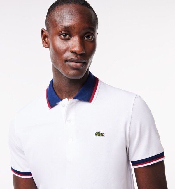 LACOSTE「配色ボーダーリブニット鹿の子地ポロシャツ」|ポロシャツ|