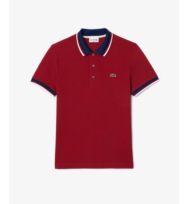 LACOSTE「配色ボーダーリブニット鹿の子地ポロシャツ」|ポロシャツ|マルーン