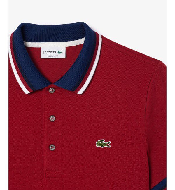 LACOSTE「配色ボーダーリブニット鹿の子地ポロシャツ」|ポロシャツ|