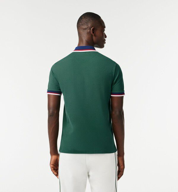 LACOSTE「配色ボーダーリブニット鹿の子地ポロシャツ」|ポロシャツ|
