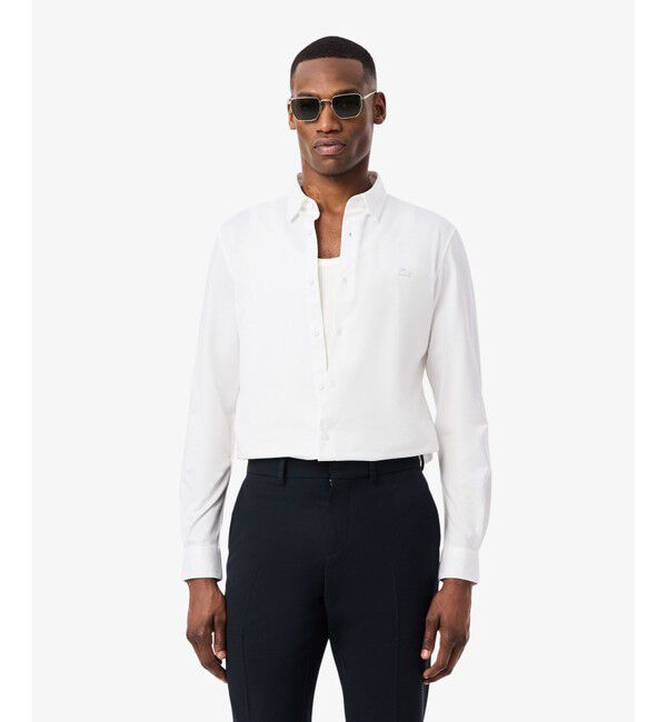 LACOSTE「スリムフィットミニマル長袖ボタンシャツ」|シャツ・ブラウス|ホワイト
