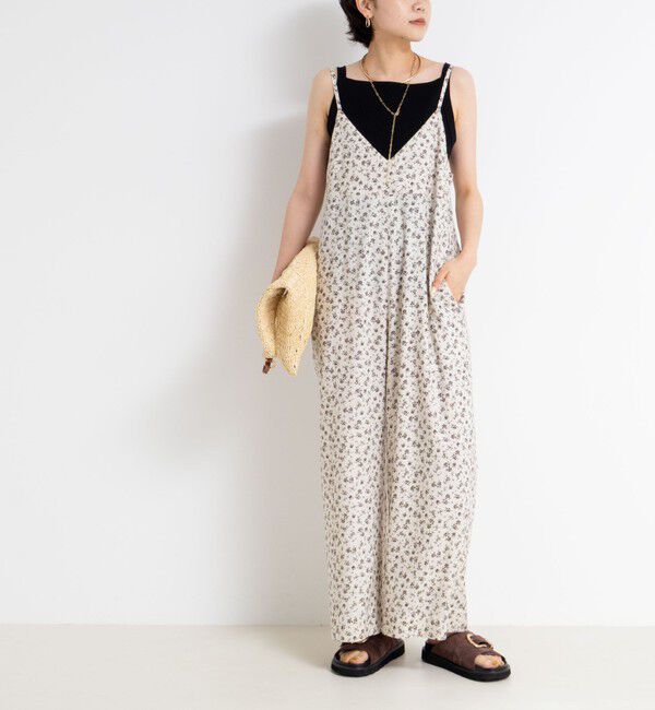 Rie Miller「ウォッシャブルシーチングプリントオールインワン」|オールインワン|