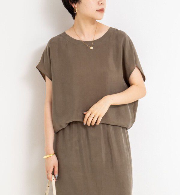 NOLLEY'S「《セットアップ対応》ウォッシャブルシルキーキュプラフレンチブラウス」|シャツ・ブラウス|ブラウン