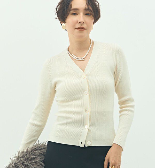 NOLLEY'S sophi「《アンサンブル対応》《手洗い可能》カシミヤ混リブVネックカーディガン」|カーディガン|エクリュ