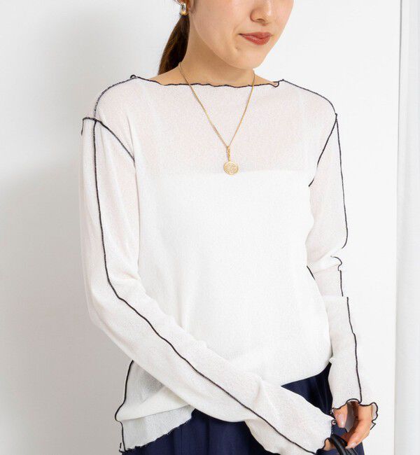 NOLLEY'S「ウォッシャブルドライテレコメロー配色プルオーバー」|Tシャツ・カットソー|ホワイト