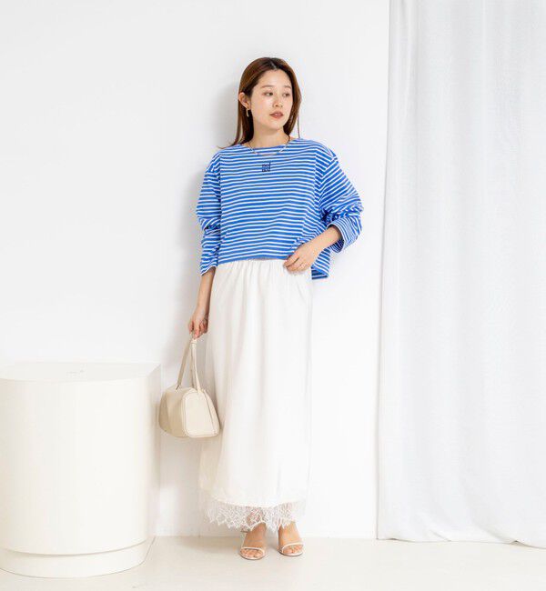 NOLLEY'S「【nolnol/ノルノル】ウォッシャブルシルケットボーダーショートT」|Tシャツ・カットソー|