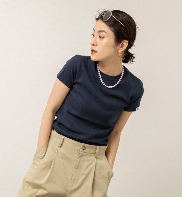 MAQWEL「【MAQWEL/マクウェル】ウォッシャブルCOTTON RIB 半袖Tシャツ」|Tシャツ・カットソー|