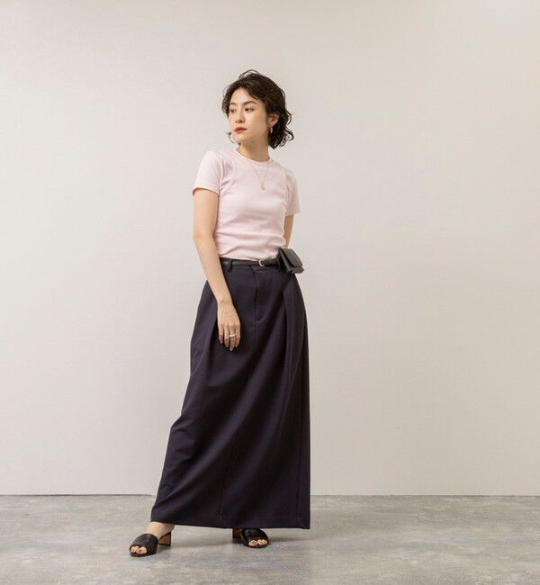 MAQWEL「【MAQWEL/マクウェル】ウォッシャブルCOTTON RIB 半袖Tシャツ」|Tシャツ・カットソー|